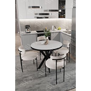 Lonya Teddy Sandalye 90x90 Yuvarlak Yemek Masası Mutfak Masası 4 Kişilik Masa Sandalye Takımı