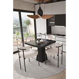 Lago Siyah Lake Mdf Ayak 80x80 Yemek Masası Mutfak Masası 4 Kişilik Masa Takımı Teddy Sandalye