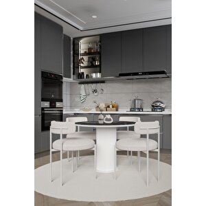 Tian Ptt Lake Mdf Ayak 4'lü Teddy Sandalye 90x90  Masa Sandalye Takımı ( Sandalye  Bukle Kumaş)