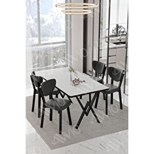 Carla  Elma Sandalye 80x120 Yemek Masası Mutfak Masası 4 Kişilik Masa Sandalye Takımı