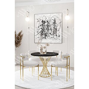 Lisa Mat Gold Teddy Sandalye 90x90 Yuvarlak Yemek Masası Mutfak Masası  Masa Sandalye Takımı