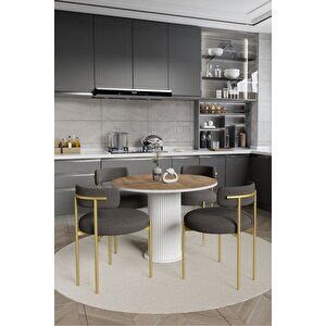 Eli̇zya  Ptt Lake Mdf Ayak 4'lü Teddy Sandalye 90x90  Masa Sandalye Takımı ( Sandalye  Bukle Kumaş)