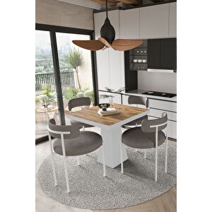 Savana  Beyaz Lake Mdf Ayak  90x90 Yemek Masası Mutfak Masası 4 Kişilik Masa Takımı Teddy Sandalye