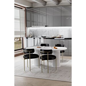 Ri̇ta Beyaz Ptt Ayak 80x160 Yemek Masası Mutfak Masası Masa Sandalye Takımı(kadi̇fe Kumaş)