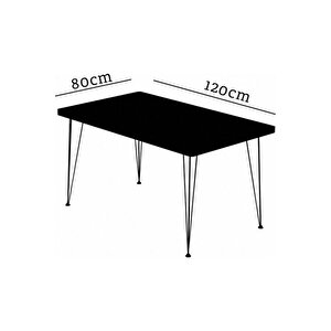 Elsa 4 Kişilik Bendir Mermer Görünümlü Metal Mutfak Masası Siyah Tel Sandalyeli Takımı  80x120 Cm