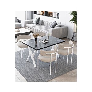 Beyaz Teddy Sandalye 80x120 Yemek Masası Mutfak Masası 4 Kişilik Masa Sandalye Takımı