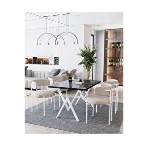 Beyaz Teddy Sandalye 80x120 Yemek Masası Mutfak Masası 4 Kişilik Masa Sandalye Takımı