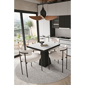 Lago Siyah Lake Mdf Ayak 80x80 Yemek Masası Mutfak Masası 4 Kişilik Masa Takımı Teddy Sandalye