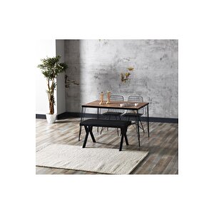 80x120 Akçaağaç Görünümlü Metal Ayaklı Mutfak Masası Ve Bench Takımı