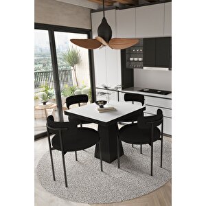 Lago Siyah Lake Mdf Ayak 80x80 Yemek Masası Mutfak Masası 4 Kişilik Masa Takımı Teddy Sandalye