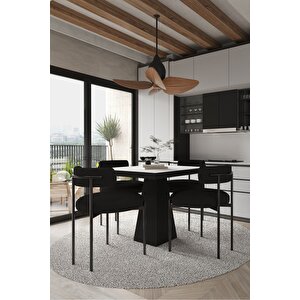 Lago Siyah Lake Mdf Ayak 80x80 Yemek Masası Mutfak Masası 4 Kişilik Masa Takımı Teddy Sandalye