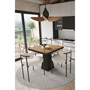 Lago Siyah Lake Mdf Ayak 80x80 Yemek Masası Mutfak Masası 4 Kişilik Masa Takımı Teddy Sandalye