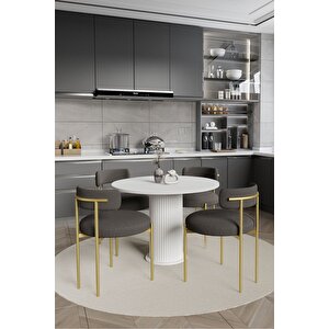 Eli̇zya  Ptt Lake Mdf Ayak 4'lü Teddy Sandalye 90x90  Masa Sandalye Takımı ( Sandalye  Bukle Kumaş)