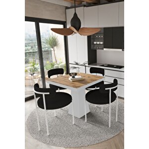 Mi̇lena  Beyaz Lake Mdf Ayak  90x90 Yemek Masası Mutfak Masası 4 Kişilik Masa Takımı Teddy Sandalye