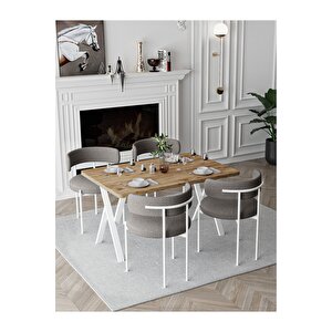 Trend Beyaz Teddy Sandalye 80x120 Yemek Masası Mutfak Masası 4 Kişilik Masa Sandalye Takımı