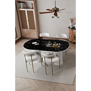 West Beyaz Ptt Ayak 80x160 Yemek Masası Mutfak Masası Masa Sandalye Takımı(kadi̇fe Kumaş)