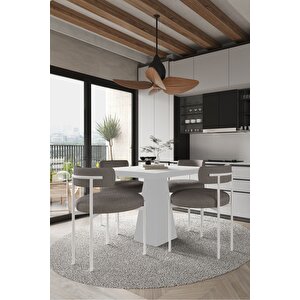 Savana  Beyaz Lake Mdf Ayak  90x90 Yemek Masası Mutfak Masası 4 Kişilik Masa Takımı Teddy Sandalye