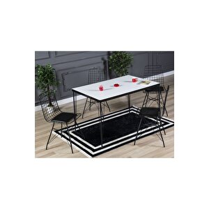 Arya 4 Kişilik 80x120 Yemek Masası Takımı-mutfak Masası Takımı- Düz Beyaz Oval Kenar