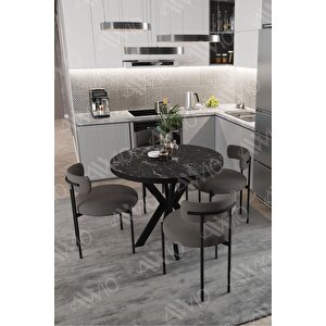 Loan Teddy Sandalye 90x90 Yuvarlak Yemek Masası Mutfak Masası 4 Kişilik Masa Sandalye Takımı