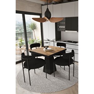 Lago Siyah Lake Mdf Ayak 80x80 Yemek Masası Mutfak Masası 4 Kişilik Masa Takımı Teddy Sandalye
