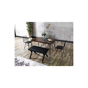 80x120 Asel Doğal Kütük Metal Ayaklı Mutfak Masası Ve Bench Takımı