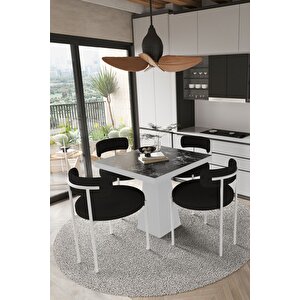 Mi̇lena  Beyaz Lake Mdf Ayak  90x90 Yemek Masası Mutfak Masası 4 Kişilik Masa Takımı Teddy Sandalye