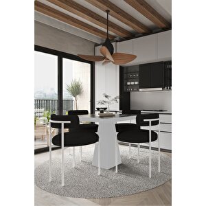 Mi̇lena  Beyaz Lake Mdf Ayak  90x90 Yemek Masası Mutfak Masası 4 Kişilik Masa Takımı Teddy Sandalye