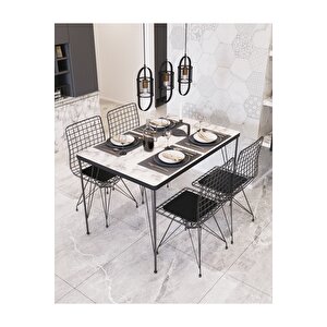 80x120 Asel 4 Kişilik Yemek Masası Takımı-mutfak Masası Takımı-beyaz Mermer Desenli Oval Kenar