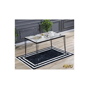 80x120 Asel 4 Kişilik Yemek Masası Takımı-mutfak Masası Takımı-beyaz Mermer Desenli Oval Kenar