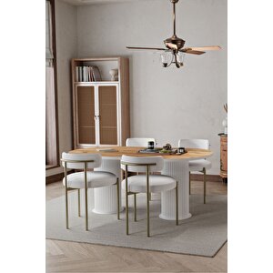 West Beyaz Ptt Ayak 80x160 Yemek Masası Mutfak Masası Masa Sandalye Takımı(kadi̇fe Kumaş)