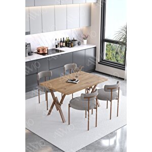 Calina Teddy Sandalye 80x120 Yemek Masası Mutfak Masası 4 Kişilik Masa Sandalye Takımı(bukle Kumaş)