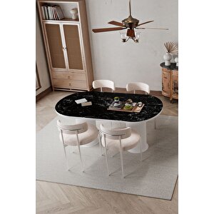 Daici Beyaz Ptt Ayak 80x160 Yemek Masası Mutfak Masası Masa Teddy Sandalye Takımı(bukle Kumaş)