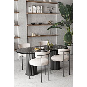 Olivya Teddy Ptt Ayak 80x160 Oval Yemek Masası Mutfak Masası Masa Sandalye Takımı (bukle Kumaş)