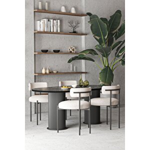 Olivya Teddy Ptt Ayak 80x160 Oval Yemek Masası Mutfak Masası Masa Sandalye Takımı (bukle Kumaş)