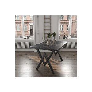 80x120 Siyah Mermer Görünümlü Masa Sandalye Takımı 4 Kişilik