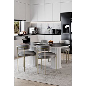 Eli̇za Beyaz Ptt Ayak 80x120 Yemek Masası Mutfak Masası Masa Sandalye Takımı(kadi̇fe Kumaş)