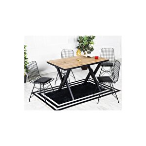 80x120 Arya Tel Kafes 4 Kişilik Akça Mutfak Masası Yemek Masası Cafe Masası Oval Kenar