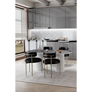 Ri̇ta Beyaz Ptt Ayak 80x140 Yemek Masası Mutfak Masası Masa Sandalye Takımı(kadi̇fe Kumaş)