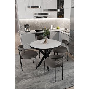 Loan Teddy Sandalye 90x90 Yuvarlak Yemek Masası Mutfak Masası 4 Kişilik Masa Sandalye Takımı