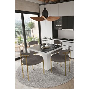 Arona  Beyaz Lake Mdf Ayak  90x90 Yemek Masası Mutfak Masası 4 Kişilik Masa Takımı Teddy Sandalye
