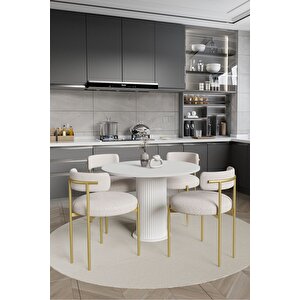 Armony  Ptt Lake Mdf Ayak 4'lü Teddy Sandalye 90x90  Masa Sandalye Takımı ( Sandalye  Bukle Kumaş)