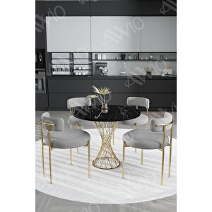 Tiny Mat Gold Teddy Sandalye 90x90 Yuvarlak Yemek Masası Mutfak Masası  Masa Sandalye Takımı