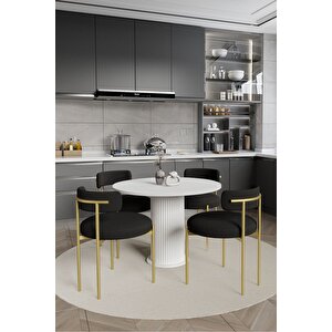Lorea  Ptt Lake Mdf Ayak 4'lü Teddy Sandalye 90x90  Masa Sandalye Takımı ( Sandalye  Bukle Kumaş)