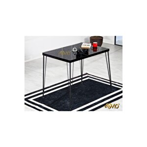 60x90 Ezgi 2 Kişilik Yemek Masası Takımı-mutfak Masası Takımı-siyah Mermer Desenli Oval Kenar