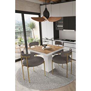Arona  Beyaz Lake Mdf Ayak  90x90 Yemek Masası Mutfak Masası 4 Kişilik Masa Takımı Teddy Sandalye