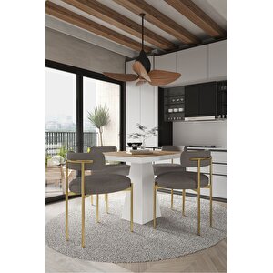 Arona  Beyaz Lake Mdf Ayak  90x90 Yemek Masası Mutfak Masası 4 Kişilik Masa Takımı Teddy Sandalye