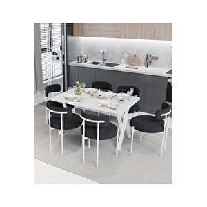 Larina Beyaz Teddy Sandalye 80x140 Yemek Masası Mutfak Masası 6 Kişilik Masa Sandalye Takımı