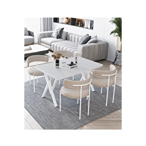 Beyaz Teddy Sandalye 80x120 Yemek Masası Mutfak Masası 4 Kişilik Masa Sandalye Takımı