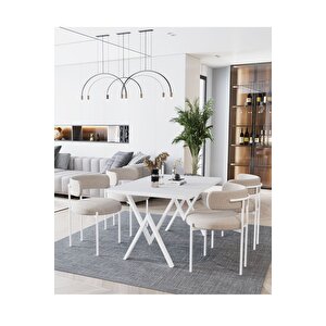 Beyaz Teddy Sandalye 80x120 Yemek Masası Mutfak Masası 4 Kişilik Masa Sandalye Takımı