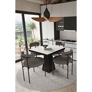 Lago Siyah Lake Mdf Ayak 80x80 Yemek Masası Mutfak Masası 4 Kişilik Masa Takımı Teddy Sandalye
